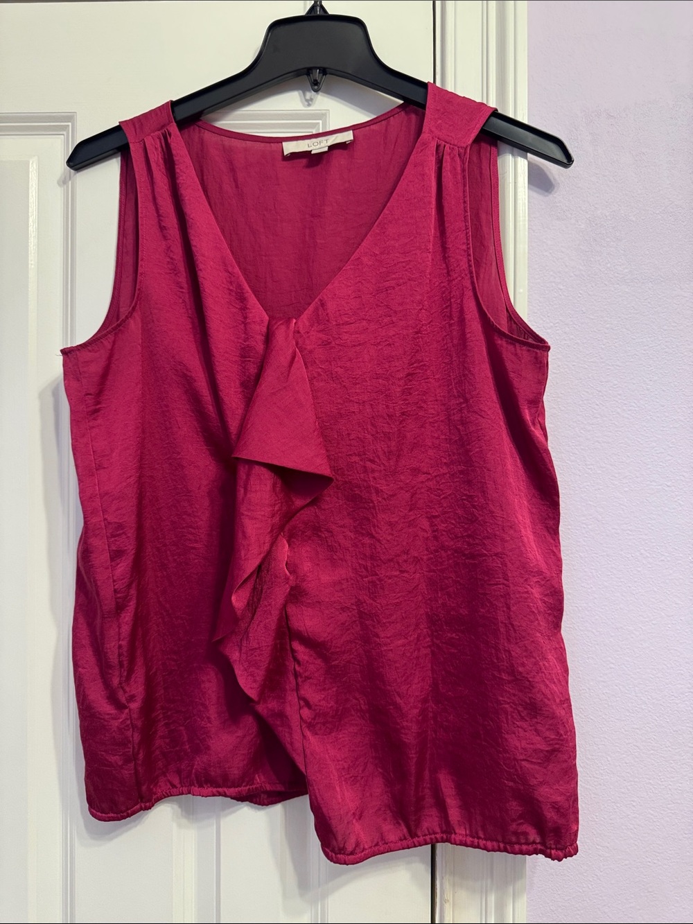 LOFT Fuchsia Ruffled V-Neck Sleeveless Camisole